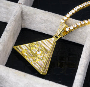 14k Gold Iced Out Eye of Horus Pyramid Pendant