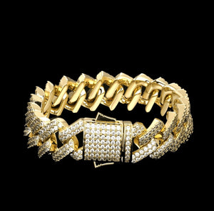 15mm 14k Gold Iced Out Prong Cuban Link Bracelet