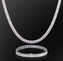 Load image into Gallery viewer, 7mm White Gold Princess Cut Baguette Tennis Chain Necklace and 8mm White Gold Tennis Bracelet Set
