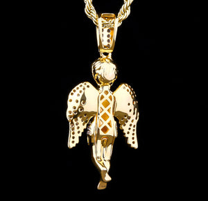 14k Gold Iced Out Angel Pendant