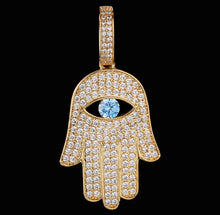 Load image into Gallery viewer, 14k Gold Iced Out Hamsa Hand  Pendant Necklace
