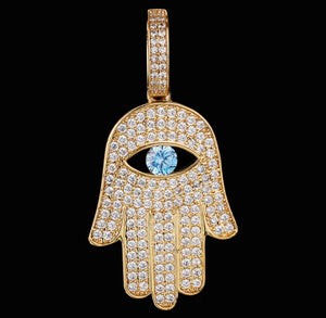 14k Gold Iced Out Hamsa Hand  Pendant Necklace