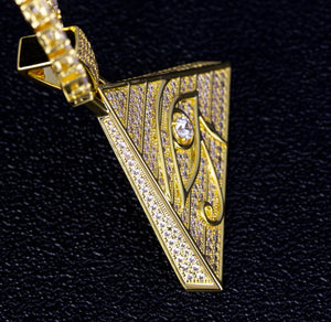 14k Gold Iced Out Eye of Horus Pyramid Pendant