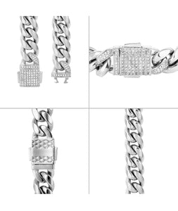 12mm White Gold Iced Out Box Clasp Miami Cuban Link Bracelet