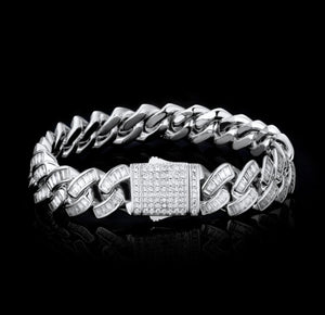 12mm White Gold Baguette CZ Cuban Link Bracelet