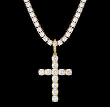 Load image into Gallery viewer, 14k Gold 4mm Tennis Chain  with Iced Out Cross Pendant
