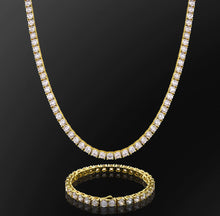 Load image into Gallery viewer, 14k Gold 5mm Tennis Chain and Bracelet Set
