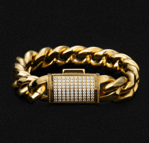 18mm 18k Gold Iced Out Box Clasp Miami Cuban Link Bracelet