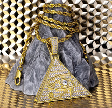 Load image into Gallery viewer, 14k Gold Iced Out Eye of Horus Pyramid Pendant
