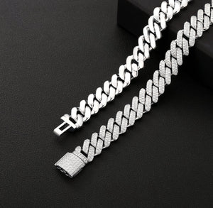 14mm White Gold Moissanite Cuban Link Chain