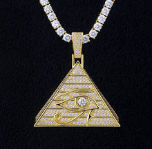 Load image into Gallery viewer, 14k Gold Iced Out Eye of Horus Pyramid Pendant
