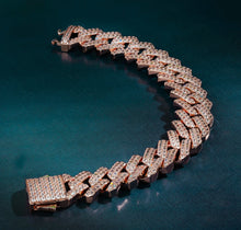 Load image into Gallery viewer, 15mm Rose Gold Iced Out Prong Cuban Link Bracelet
