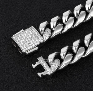 12mm White Gold Iced Out Box Clasp Miami Cuban Link Bracelet