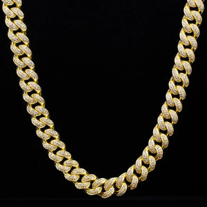 12mm Iced Out Cuban Link Necklace in 14K Gold