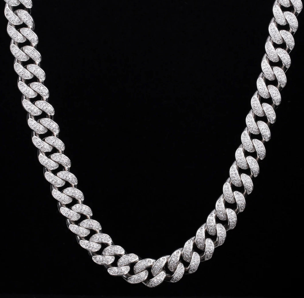 12mm White Gold Iced Out Cuban Link Necklace