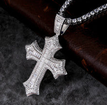 Load image into Gallery viewer, White Gold Baguette Cross Pendant
