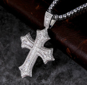 White Gold Baguette Cross Pendant