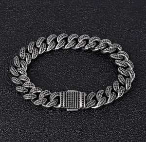 12mm Black Iced Cuban Link Bracelet