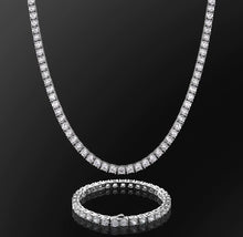 Load image into Gallery viewer, White Gold 5mm Tennis Chain/Bracelet Set
