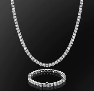 White Gold 5mm Tennis Chain/Bracelet Set