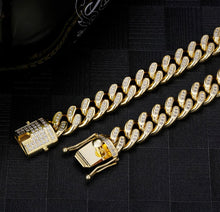 Load image into Gallery viewer, 14mm 14k Gold Iced Out Cuban Link Bracelet
