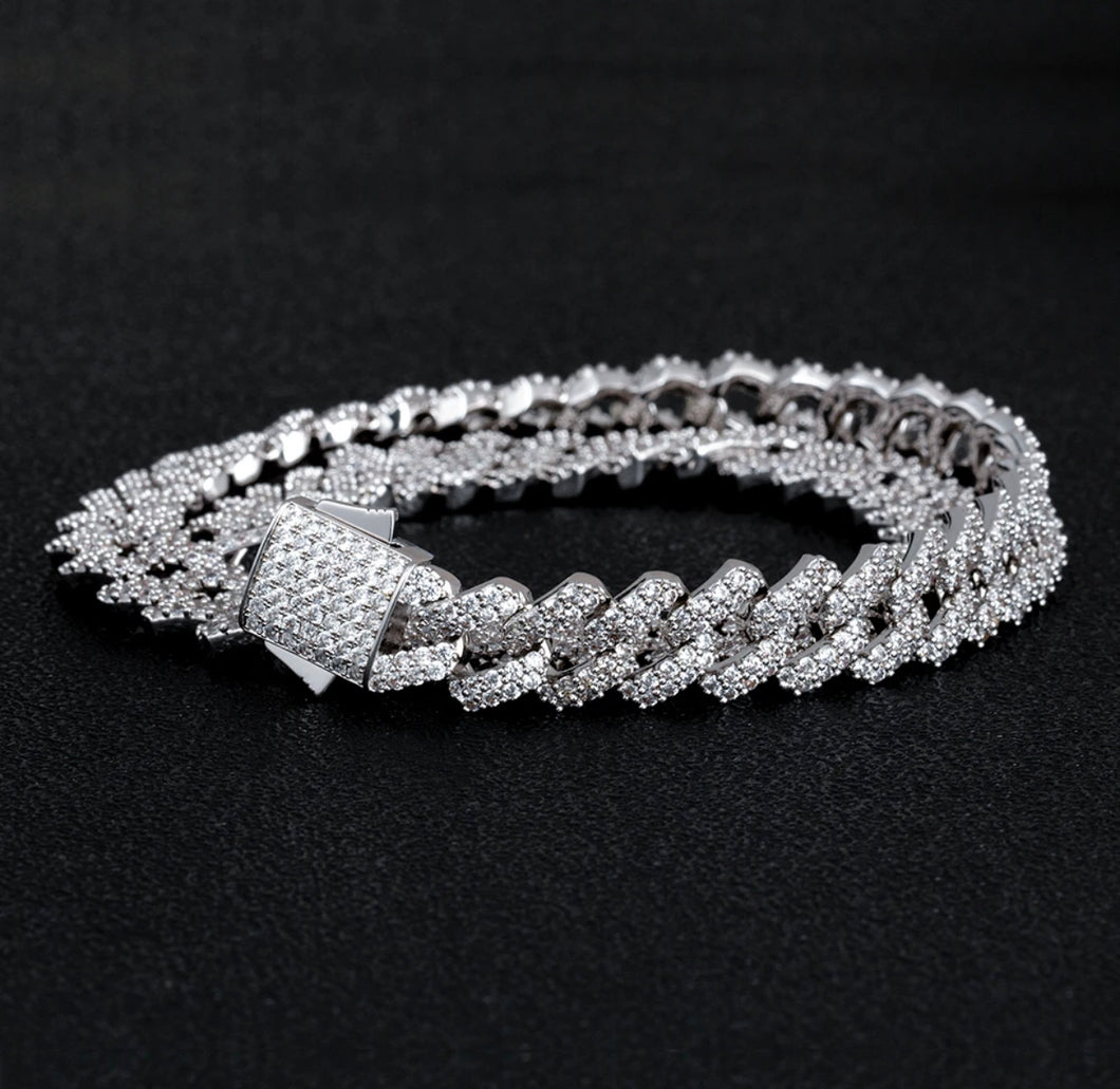 12mm White Gold Iced Prong Link Choker Cuban Chain