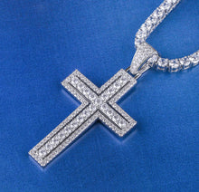 Load image into Gallery viewer, Iced Out White Gold Cross Necklace with Double-Layered Cross Pendant
