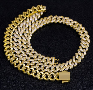 15mm 14K Gold Iced Out Prong Link Choker Cuban Chain