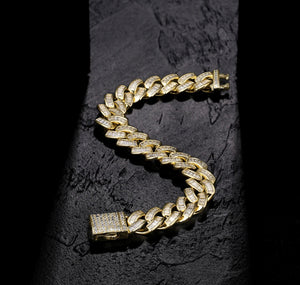 12mm 14k Baguette CZ Cuban Link Bracelet