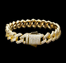 Load image into Gallery viewer, 12mm 14k Gold Iced Out Prong Link  Cuban Link Bracelet
