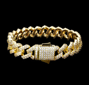 12mm 14k Gold Iced Out Prong Link  Cuban Link Bracelet