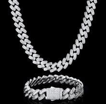 Load image into Gallery viewer, 12mm White Gold Baguette Cuban Link Chain and Bracelet Set
