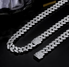 Load image into Gallery viewer, 12mm White Gold Baguette Cuban Link Chain and Bracelet Set
