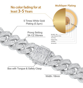 18mm Iced Out White Gold Diamond Cuban Link Chain