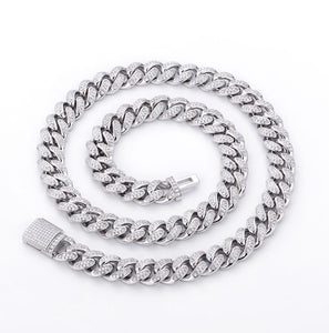 12mm White Gold Moissanite Cuban Link Chain