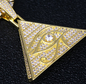 14k Gold Iced Out Eye of Horus Pyramid Pendant