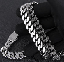 Load image into Gallery viewer, 12mm Black Iced Out Cuban Link Chain and Bracelet Set
