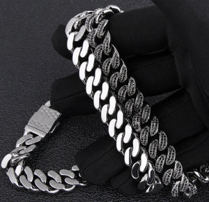 12mm Black Iced Out Cuban Link Chain and Bracelet Set