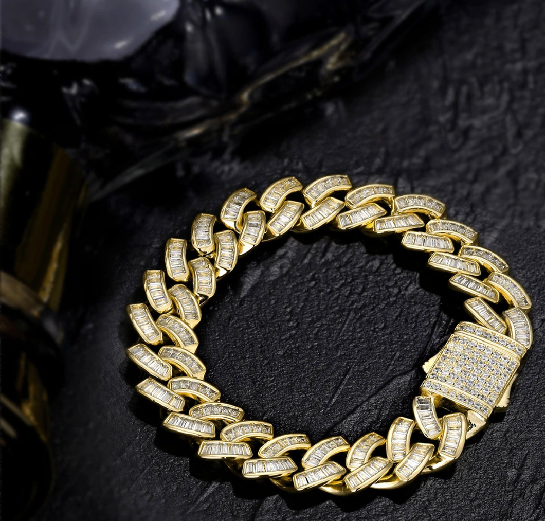 12mm 14k Baguette CZ Cuban Link Bracelet