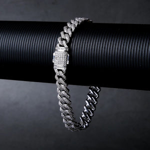 15mm Iced Out Prong Link Mens Cuban Link Bracelet in 14K White Gold