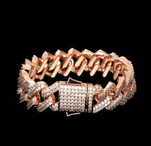 Load image into Gallery viewer, 15mm Rose Gold Iced Out Prong Cuban Link Bracelet
